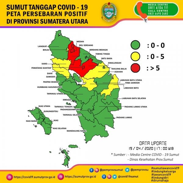 Peta Persebaran Positif di Sumatera Utara 19 April 2020