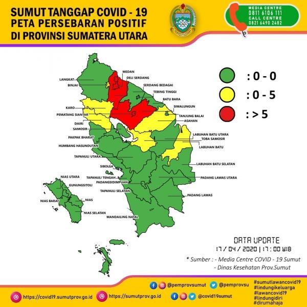 Peta Persebaran Positif di Provinsi Sumatera Utara 17 April 2020