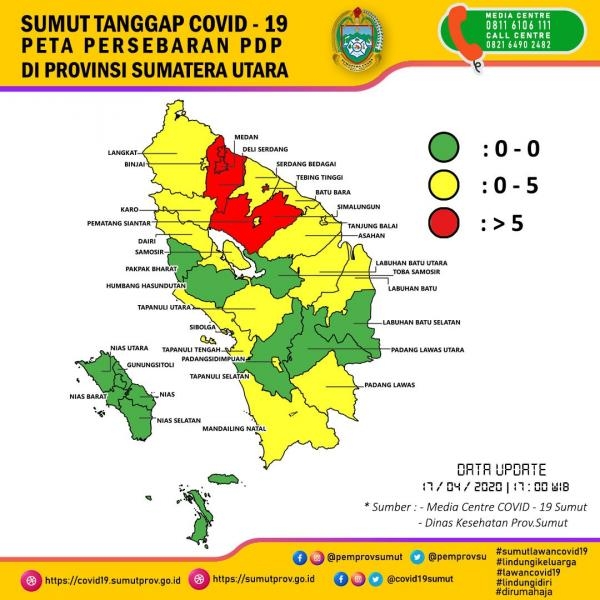  Peta Persebaran PDP di Provinsi Sumatera Utara 17 April 2020