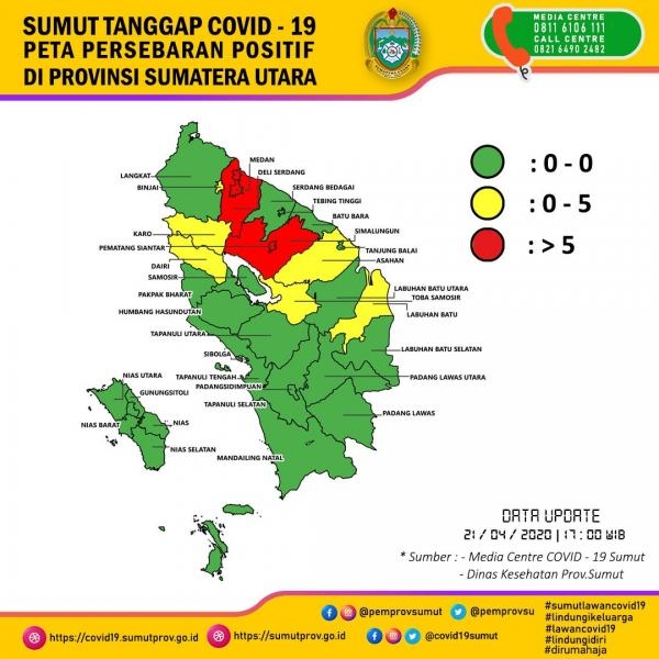 Peta Persebaran Positif di Sumatera Utara 21 April 2020
