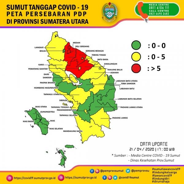 Peta Persebaran PDP di provinsi Sumatera Utara 21 April 2020