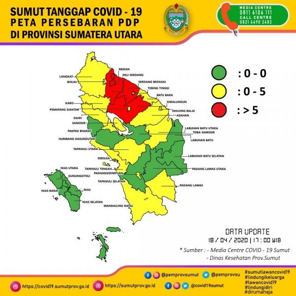 Peta Persebaran PDP di Sumatera Utara 18 April 2020